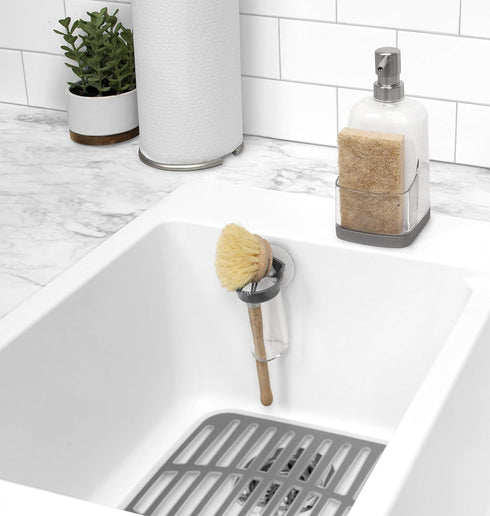 Spectrum Cora Kitchen Soap Dispenser with Sponge Holder for Kitchen Sink Organization, Easy to Clean Soap Pump Sponge