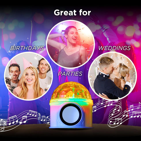SKYLAR Disco Ball Speaker with 6 Light Modes, Bluetooth Connectivity, HiFi Audio, USB Powered for Parties & Weddings