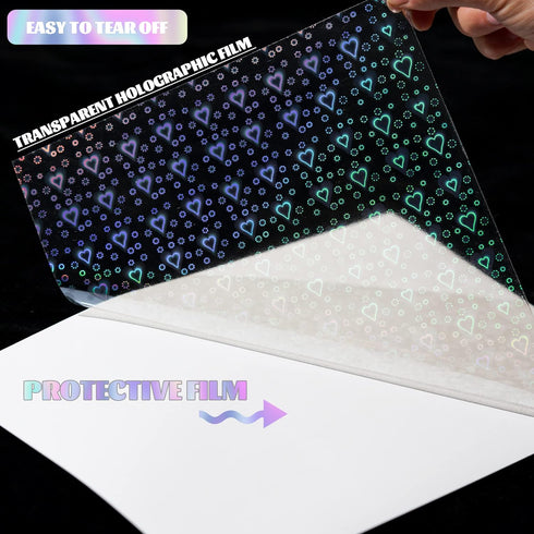 Bylion 2 Types Transparent Holographic Overlay Lamination Vinyl A4 Size Self-Adhesive Waterproof Sticker Paper, 10
