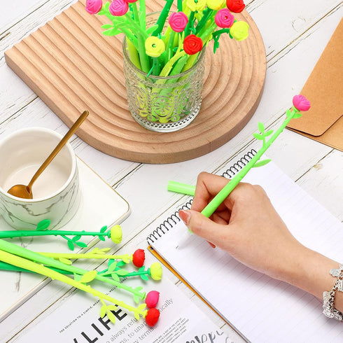 Flower Pens, Rose Shaped Ballpoint Pen, Liquid Black 0.5mm Gel Ink for Kids, Women, Home Office Supplies