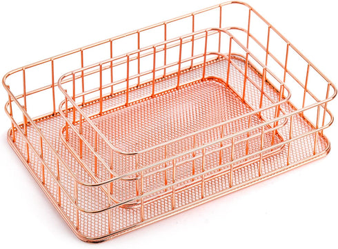 Hacaroa 4 Pack Rose Gold Wire Mesh Basket, Metal Desk Drawer Organizer for Cosmetics, Stationery, and Snacks