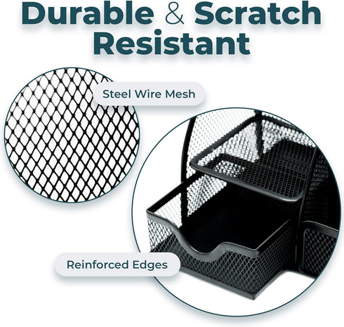 Greenco Mesh Desk Organizer, Small Black Caddy with 6 Compartments for Office & Dorm Room Supplies Storage