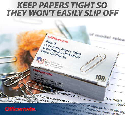 Officemate Premium #1 Paper Clips - 1,000 Paper Clips (10 Boxes of 100 Each) - Silver (99916)