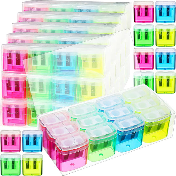Teling 216 Pcs Dual Holes Manual Pencil Sharpeners, Colorful Handheld Pencil Sharpener with Lid for School, Home