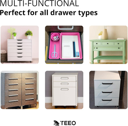 Pack of 7 Pink Desktop Storage Drawers - Makeup Organizer and Office Drawer Organizer Tray for Home Desk