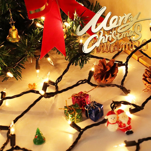 66FT 200 Bulbs Clear Christmas Lights Incandescent Warm White Mini Lights with Black Wire for Christmas Tree, Garland