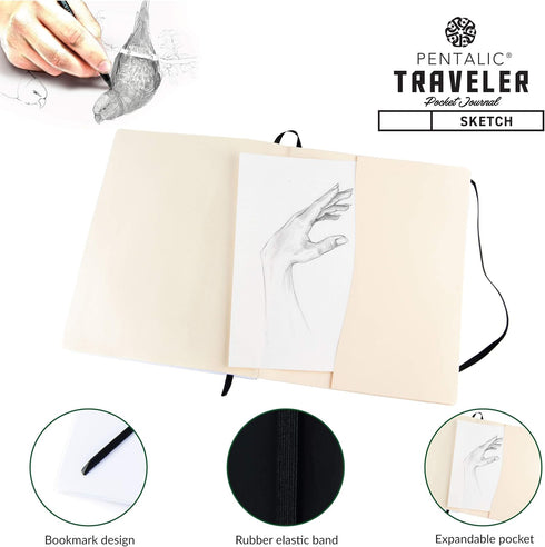 Pentalic 8" x 10" Pocket Sketchbook, 160 Pages, Black for Travel Journaling