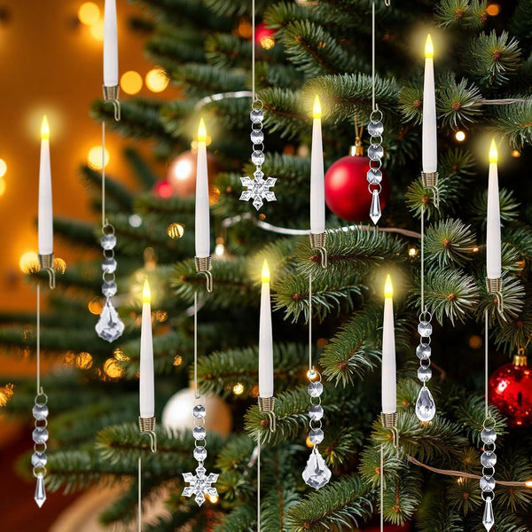 DECYOOL 12 PCS Christmas Tree Candle, Flameless Taper Window Candle with Acrylic
