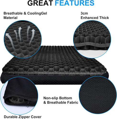 Yimiyaa Gel Seat Cushion, Double Thick Egg Gel Cushion for Pressure Pain Relief, Breathable Wheelchair Cushion Chair