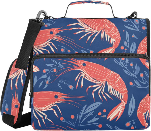 Fisyme Sea Shrimp Cute Blue Zipper Binder 3 Ring with Zipper and Shoulder