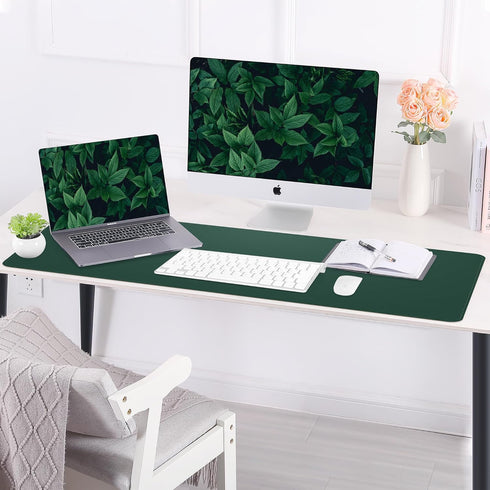 Leather Desk Pad Protector, Large Natural Cork & PU Leather Mat, Waterproof Writing Pad for Office & Home, Dark Green