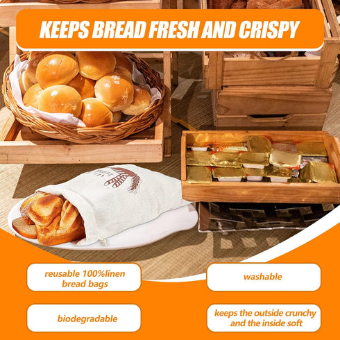 20 2 10" 12" 11" 17" Dunzy Pcs Linen Bread Bag for Homemade Bread Reusable Sizes x and x Unbleached Container