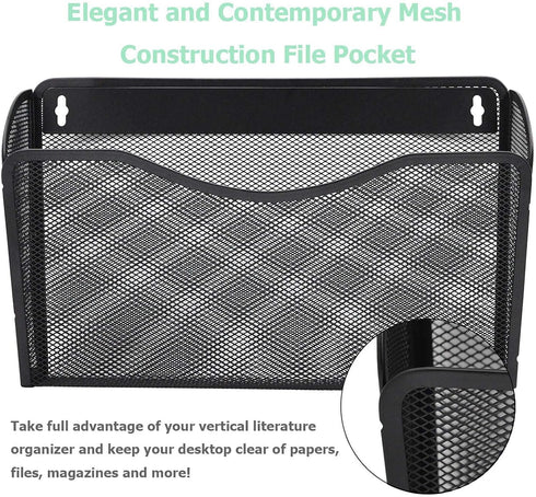 EASEPRES Mesh 6 Pack Wall Mounted File Holder, Metal Hanging Vertical Pocket Organizer for Office and Home, Black