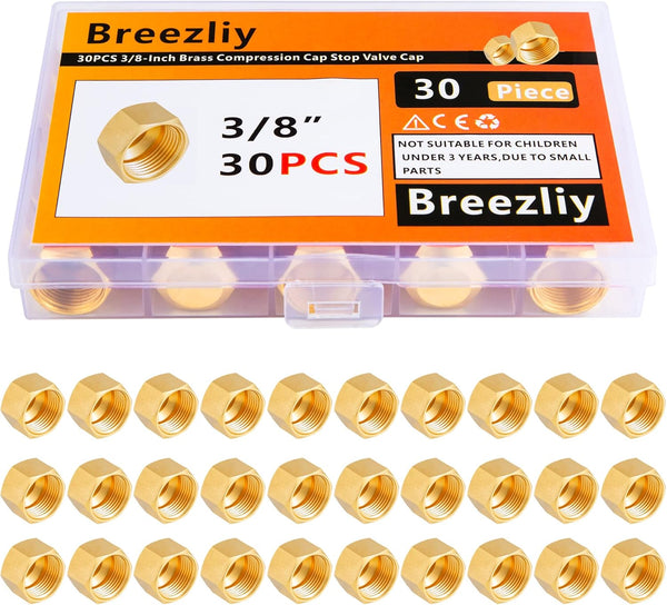 30PCS 3/8-Inch Brass Compression Cap Stop Valve Cap, Brass Compression Fitting