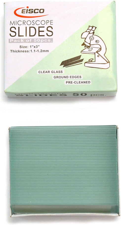 Eisco Labs Microscope Glass Slide - Plain - Pack of 50, Size 75 x 25 mm Thickness 1.1-1.2