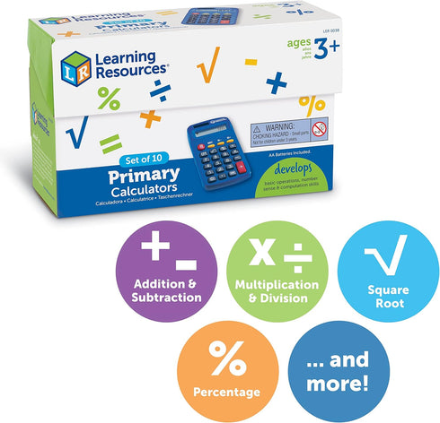 Learning Resources Primary Calculator - 10 Pieces, Basic Solar Powered Calculators, Teacher Supplies