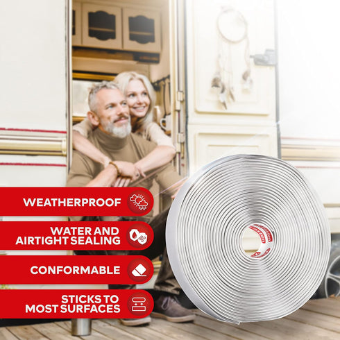 XFasten Butyl Seal Tape Gray, 1.5” Core 1/8" x 3/4'' x 45 Foot, Automotive Butyl Tape, Waterproof Butyl Sealing