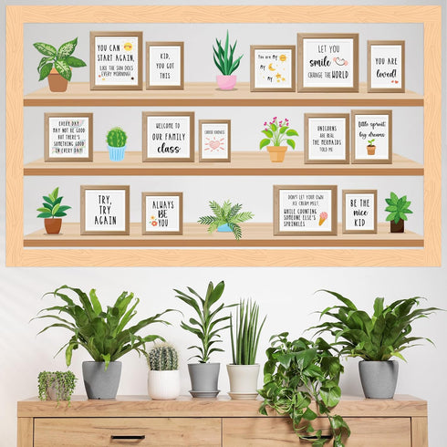 Classroom Inspirational Bulletin Board Set, Greenery Classroom Decoration Plant Potted Positive Affirmations Cutouts