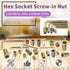Swpeet 215Pcs M4 M5 M6 M8 M10 Carbon Steel Color Zinc Plated Furniture Wood Screw, Nut Flanged Screw-in Hex Socket