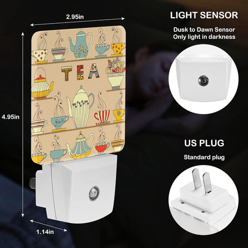 Jahiona White,0.5W LED Night Light Lamp with Smart Sensor Dusk to Dawn Sensor,Tea Cup Teapot Coffee Night Light