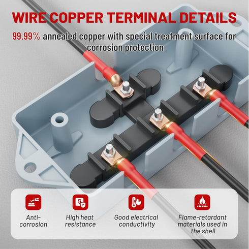 RED WOLF 6 AWG 20 Pcs Wire Lugs Ring Terminal Connectors, 5/16"(M8) Copper Connector Ends with Heat Shrink Tubing