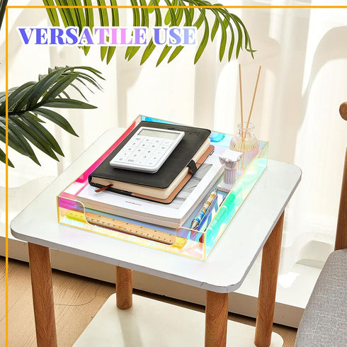 Maxcheck 2 Pcs Iridescent Acrylic Letter Tray, Non-Slip Rubber Organizer, Stackable Mail Tray for Desk, Office, Home