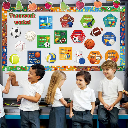 Sports Motivational Bulletin Board Set with Positive Sayings & Accents for Classroom Decor