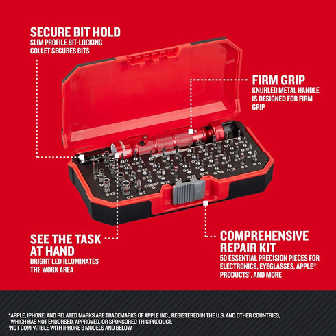 50pc Set (CMHT68011N) CRAFTSMAN LED Multi-Bit Screwdriver