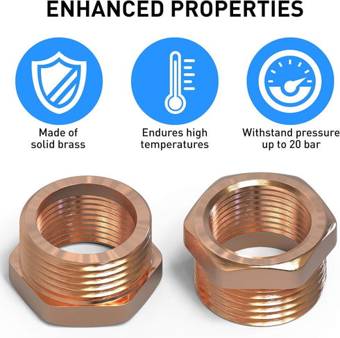Brass Bushing 3/4" Female x 1" Male Threaded Reducer Bushing Pipe Fittings