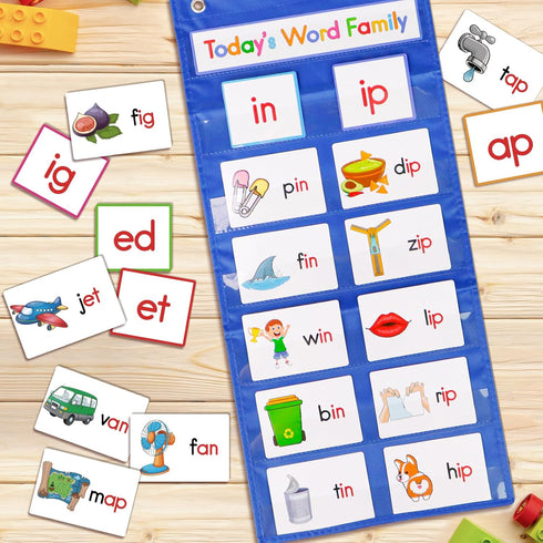 Word Families Pocket Chart, Word Building Center for Kindergarten Preschool Classroom, Phonics Learning Material