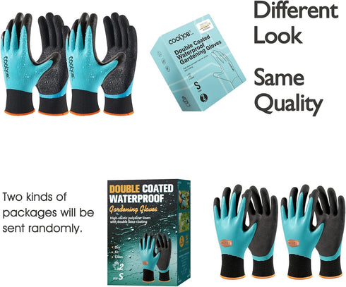 COOLJOB Waterproof Gardening Work Gloves, Non-slip Double Rubber Coated, Unisex Blue, 2 Pairs for Garden Yard