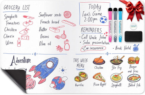 Extra Large Magnetic Dry Erase White Board Sheet for Fridge, 23x15", Stain Resistant with 3 Markers & Big Eraser