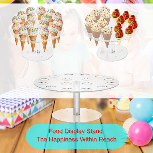Ice Cream Cone Holder, Clear 16 Holes Acrylic Waffle Cone Display Stand for Kids Party Decoration