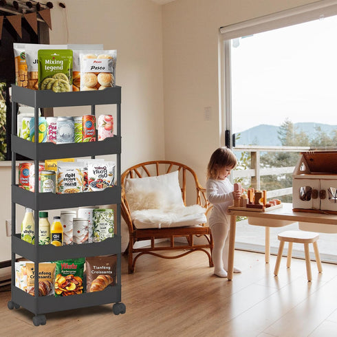 5-Tier Plastic Rolling Utility Cart, Rolling Storage Cart, Narrow Shelf, Bathroom Organizer Rolling Utility for Office