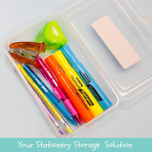 BAZIC Plastic Pencil Case Utility Storage Box, Clear Color, Multi Purpose Organizer for Pens Pencils, 4-Pack by BAZIC Products