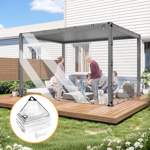 8 16 Grommets, x Clear Tarp, Clear Vinyl Tarp with Heavy Duty Waterproof Transparent Plastic Tarpaulin Cover for Patio