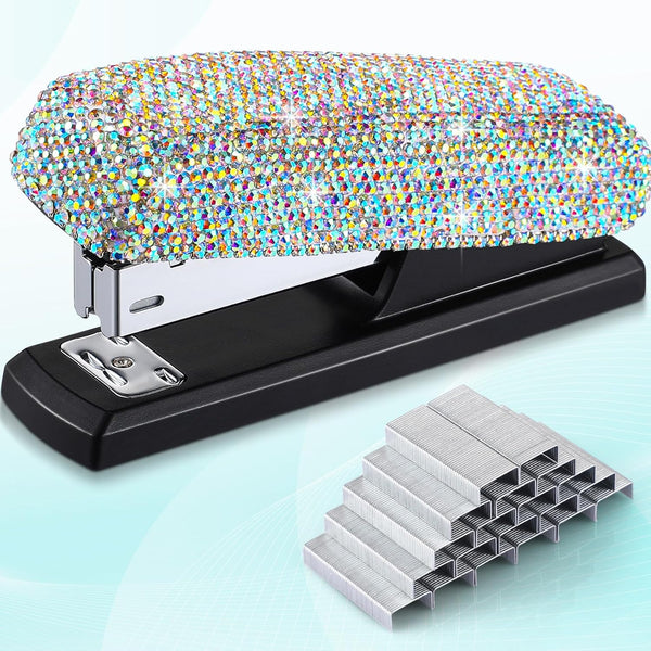 Bling Crystal Stapler, Sparkly Diamond Handmade Clay Rhinestone Stapler, Cute Office Stationery Kit for Women