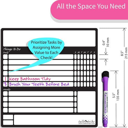 Reusable Peel and Stick Whiteboard for Adult and Teen Chores, 2 Pack with Fine Tip Pens