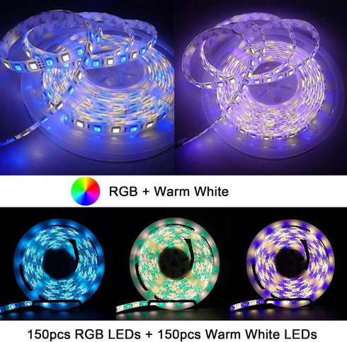 IP65 3500K 16.4ft 300leds 5050 SUPERNIGHT RGBWW LED Strip Light Waterproof RGB Color Changing Rope Lighting with Warm