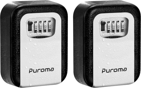Puroma Security Key Lock Box, 4-Digit Combination Waterproof Lock Box for House Key, ID Card (Black & Gray)