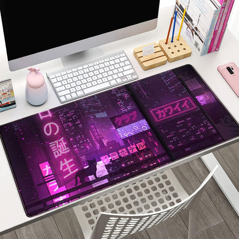 Purple Gaming Mousepad Japanese Desk Mat XXL Extended Anime Cool Large Mouse Pad Keyboard Mouse Mat Desk Pad for Computer Laptop Gamers 31.5''X15.7'' Non-Slip Rubber Base with Stitched Edges by CYZFF