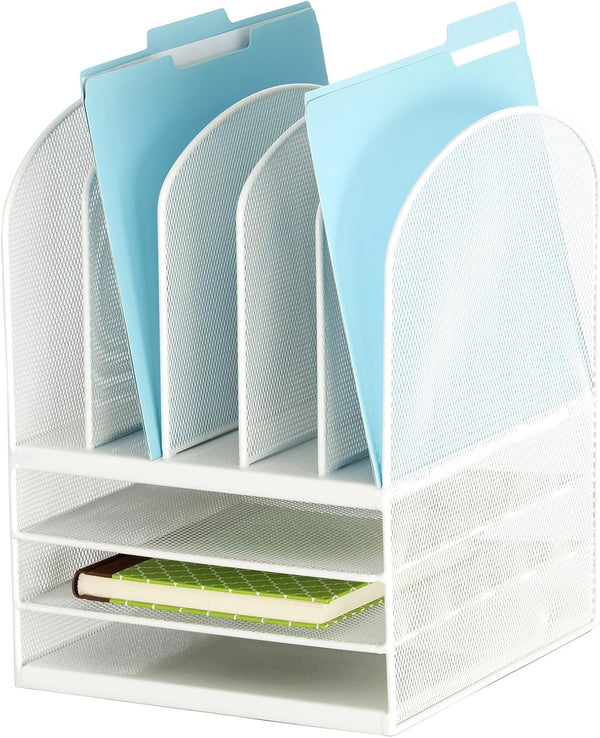 Safco Onyx Mesh 5 Sorter, 3 Tray Desktop Organizer with Steel Mesh Construction, Durable Powder Coated Finish