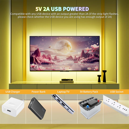 5V 4.92ft/1.5m PAUTIX USB COB RGB LED Strip Light Color Changing Light Strips,TV Backlight Multicolor Flexible Under