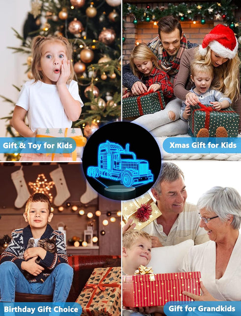 3D 16 GIFTOHOLIC Truck Bedside Lamp, Lorry Illusion Hologram Night Light Colors Changing with Remote Control Kids