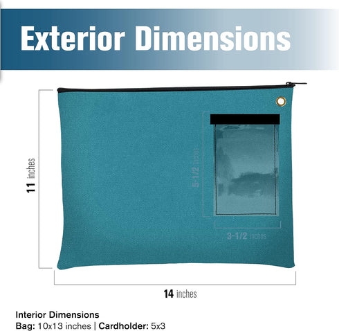 BankSupplies Canvas Interoffice Mailer, 14 oz. | 14W x 11H | Teal | Large Zipper Bag with Grommet