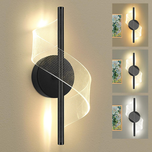 Assimilans Modern LED Wall Sconce - 12" Height Spiral Wall Lamp with Acrylic