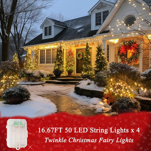 4-Pack 66.6ft 200 34-Color 4th Pooqla Color-Changing String Lights, LED with Remote, Twinkle Lighting for Indoor