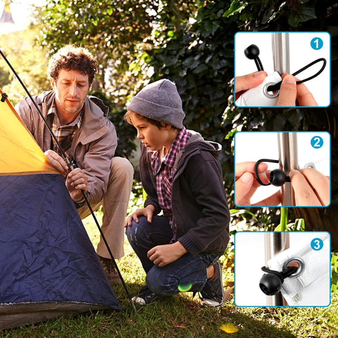 Tarp Bungee Balls Ties 8 Inch, 50 PCS Heavy Duty High Elastic Bungee Cord for Tarp, Camping Tent, Shelter, Cargo,