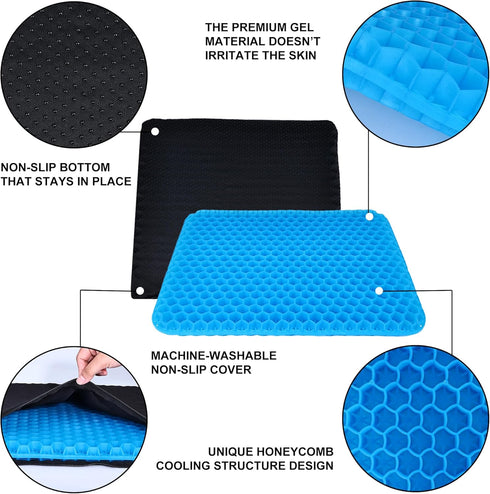 Gel Seat Cushion, Double Thick Egg Gel for Pressure Pain Relief, Breathable Wheelchair and Office Chair Pads