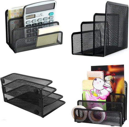 EASEPRES Desk Mail Organizer, 2 Pack Small Letter Sorter with 3 Vertical Compartments, Metal Mesh